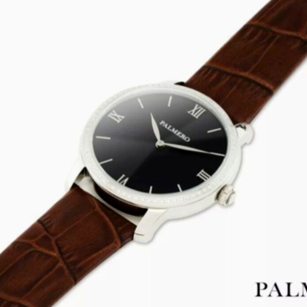 Palermo Watch Brown Leather Moissanite Gemstone Bezel - Picture 7 of 9